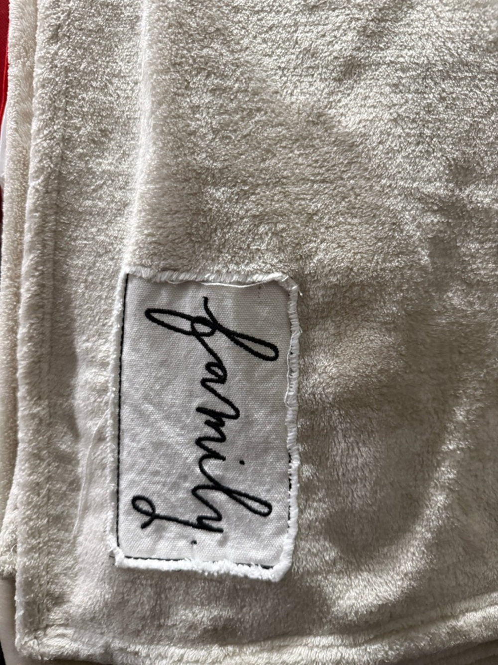 Rae Dunn FAMILY Cream Throw Blanket